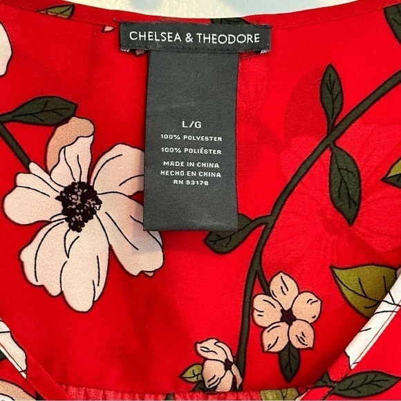 3x25* Chelsea & Theodore Women's Sleeveless Red White Floral Print Hi-Low Hem - Picture 4 of 15